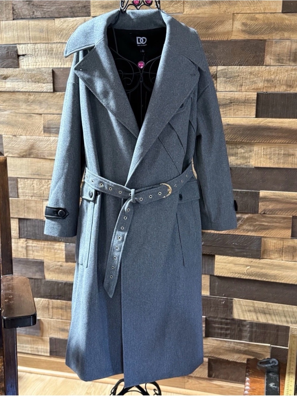 DEE OCLEPPO Women’s Military Styled Belted Open Front Coat Heather Gray- Small